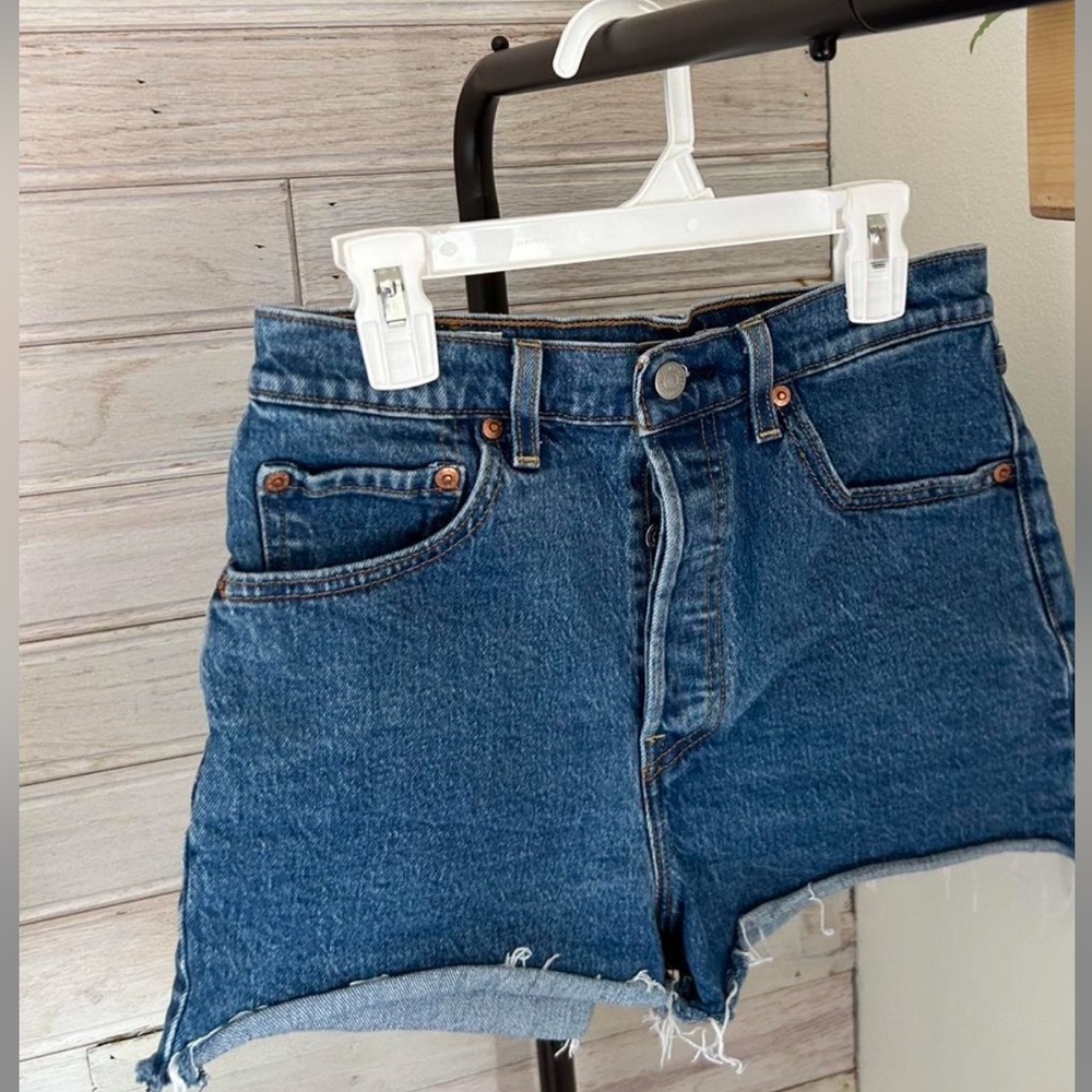 Levi's Blue Jean Shorts with Distressed Hem